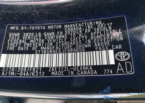 2018 Toyota Corolla Le из США, поврежденный, VIN 2T1BURHE6JC989656